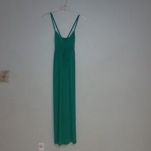 Women's  long green maxi dress with braided straps